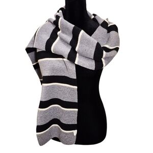 Gray Black Striped Knit Scarf Long Soft Winter Wrap